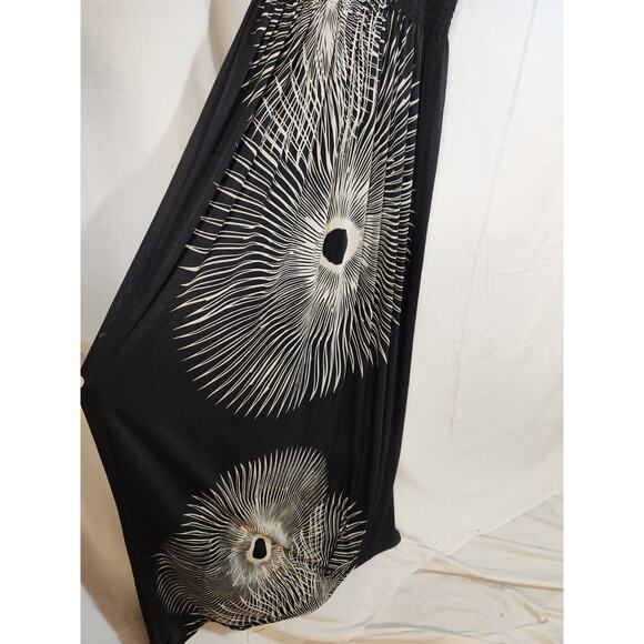 Shoreline Y2K One Size Black White Floral Smocked Empire Spaghetti Strap Dress - Picture 2 of 11